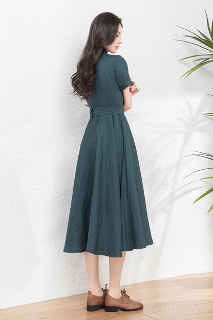 Button Front linen Midi shirt dress C4767