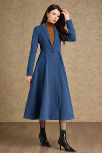 Long Blue Wool Princess Coat C4478