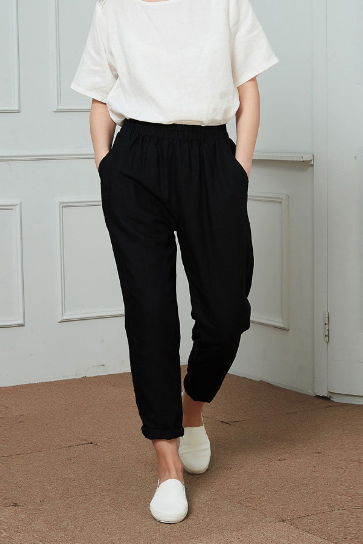 Linen narrow-leg regular length pants C1466