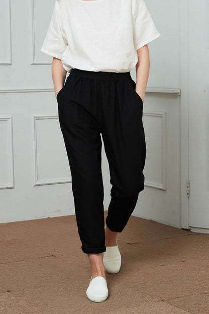 Linen narrow-leg regular length pants C1466