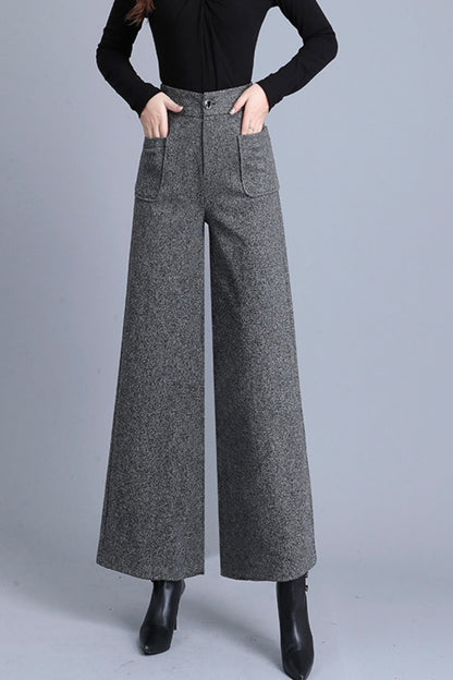 High waist wool pants with pockets c5088