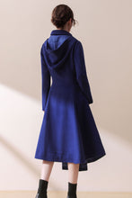 Load image into Gallery viewer, Asymmetric Hooded wool jacket coat In Blue C1780
