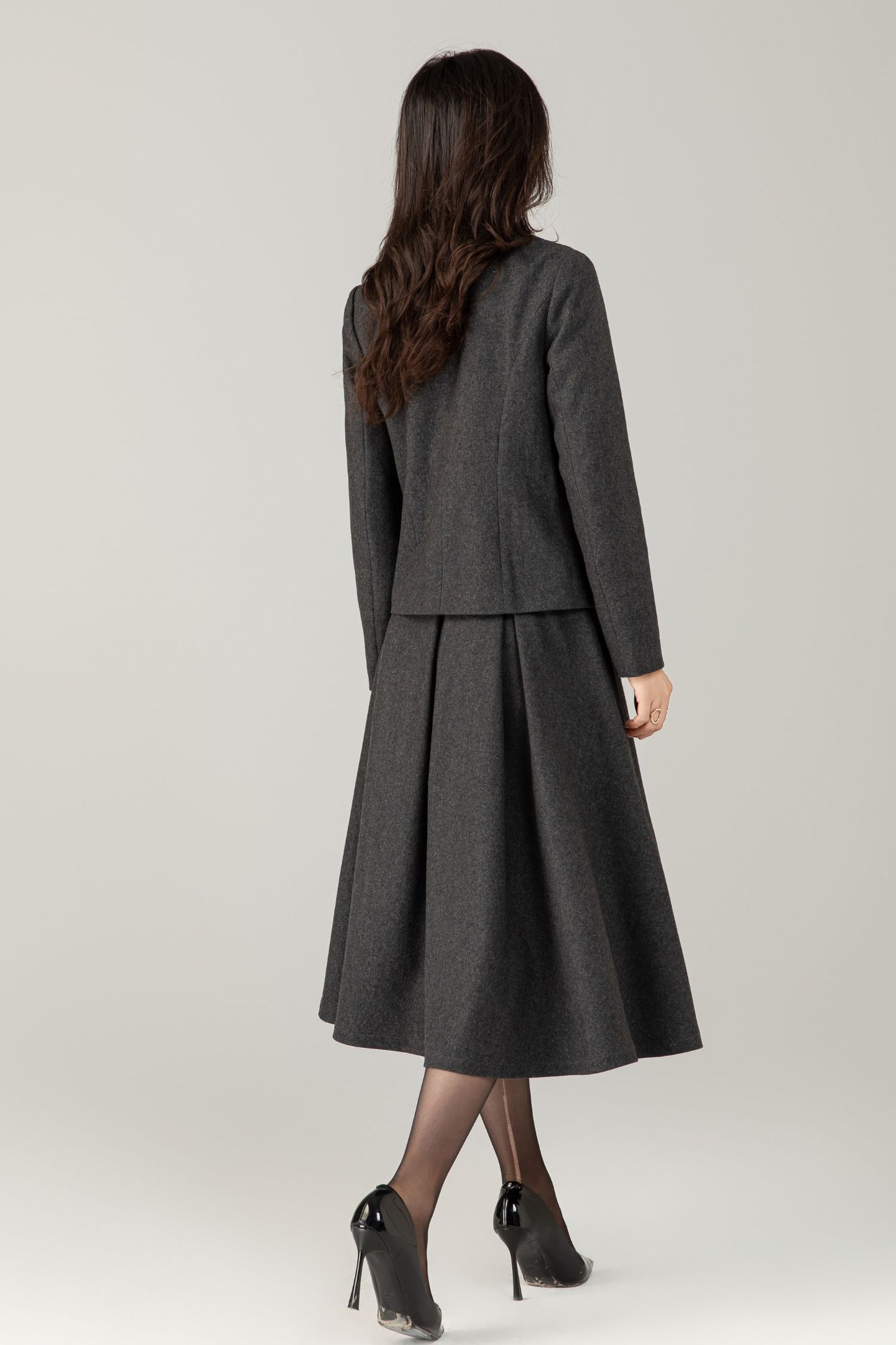 Gray short wool jacket coat C5241