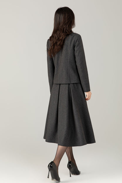 Gray short wool jacket coat C5241