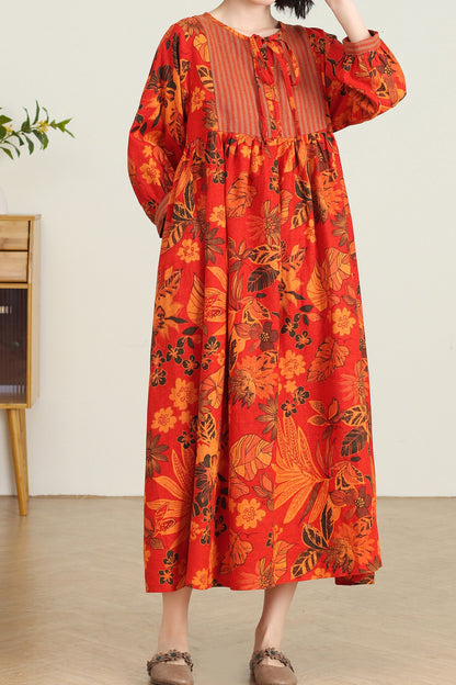 Plus size Long floral linen maxi dress C4734