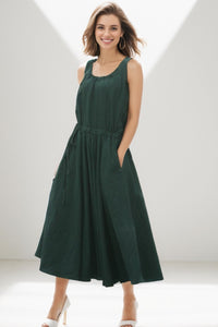 Green Sleeveless Linen Dress C152