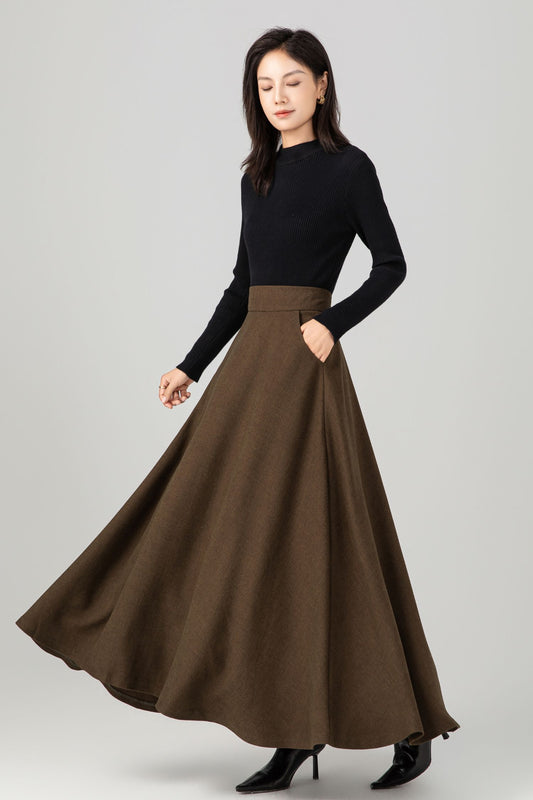 A-Line Maxi elegant wool skirt women C5273