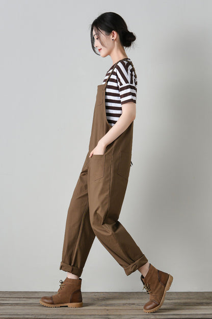 Women's brown cotton overalls C4702