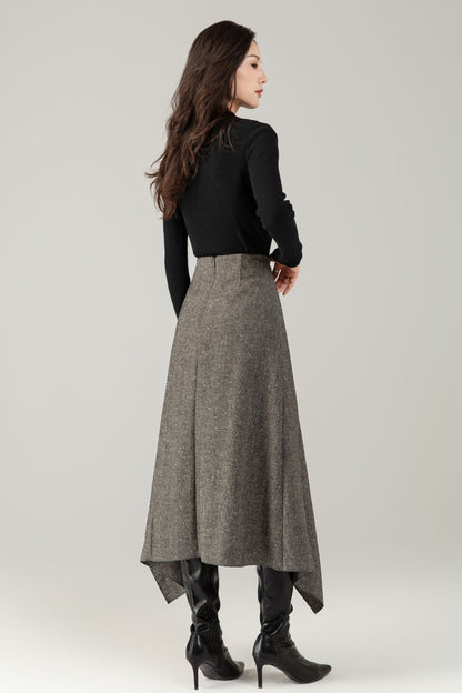 Gray irregular winter wool skirt women C5250