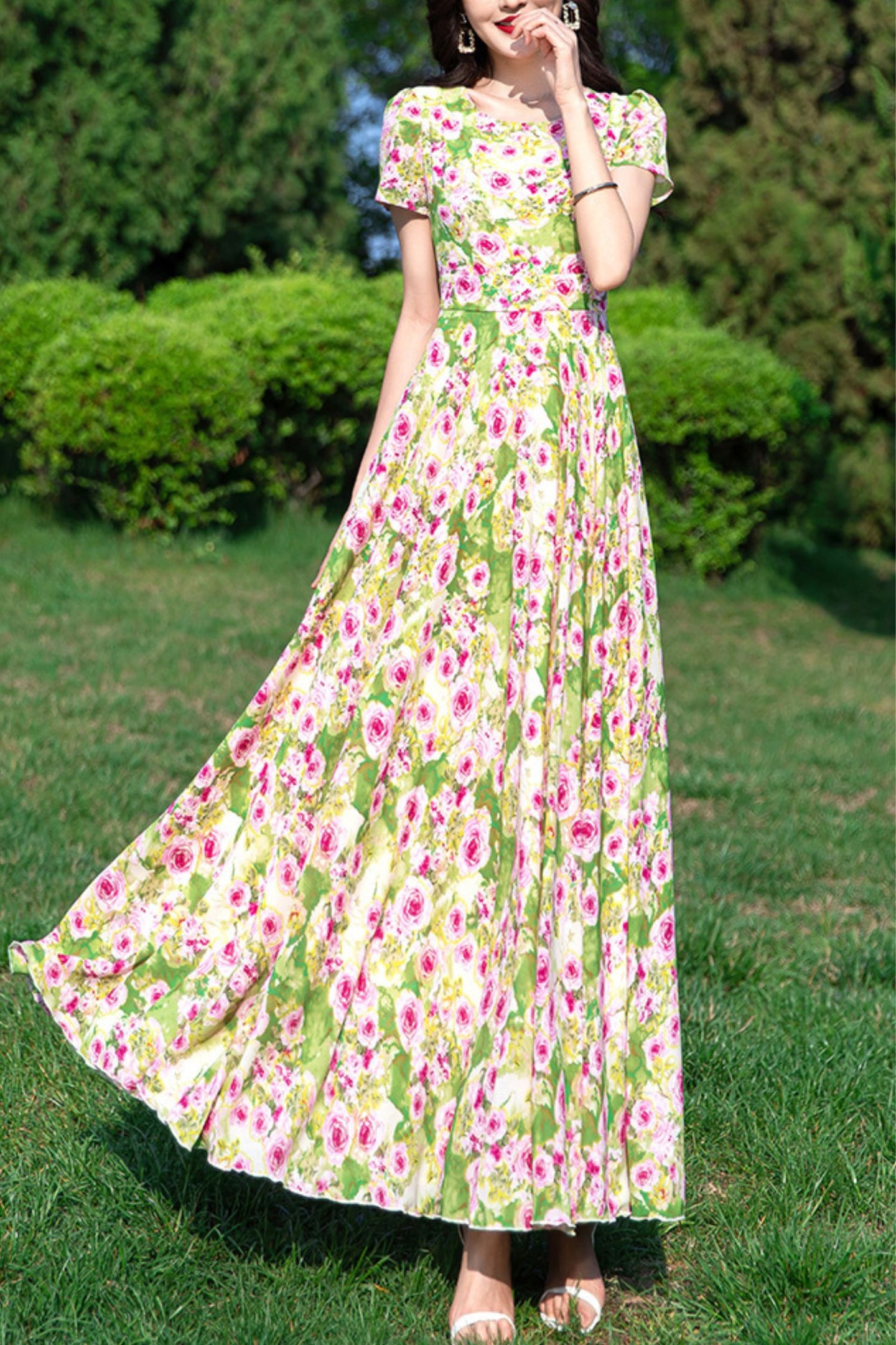 Chiffon floral women dress C3990