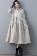 Load image into Gallery viewer, Loose Linen Midi Oversized Long Sleeve A line Dress with Pocket C1848
