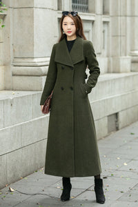 Military green a line wool coat C4504