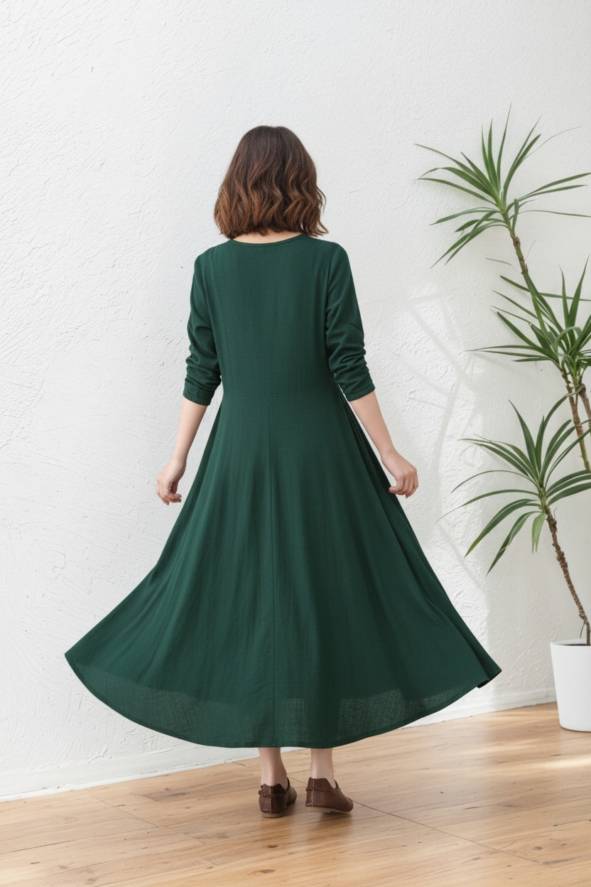 Casual Loose Women Spring Asymmetrical Linen Dress C5418