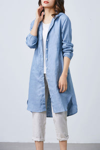 Blue Simple Linen shirt dress C1672