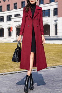 women's burgundy winter wool coat C4207