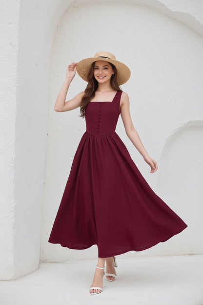 Sleeveless Linen Pinafore Dress C5412