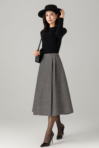 A line gray midi winter wool skirt C5277