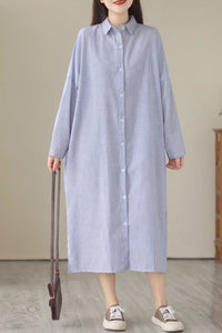 Loose fitting striple long shirt dress C4427