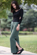 Load image into Gallery viewer, Women&#39;s Green Split Wide Leg Pants C292
