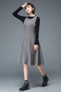 Sleeveless fit and flare winter wool dress C1191