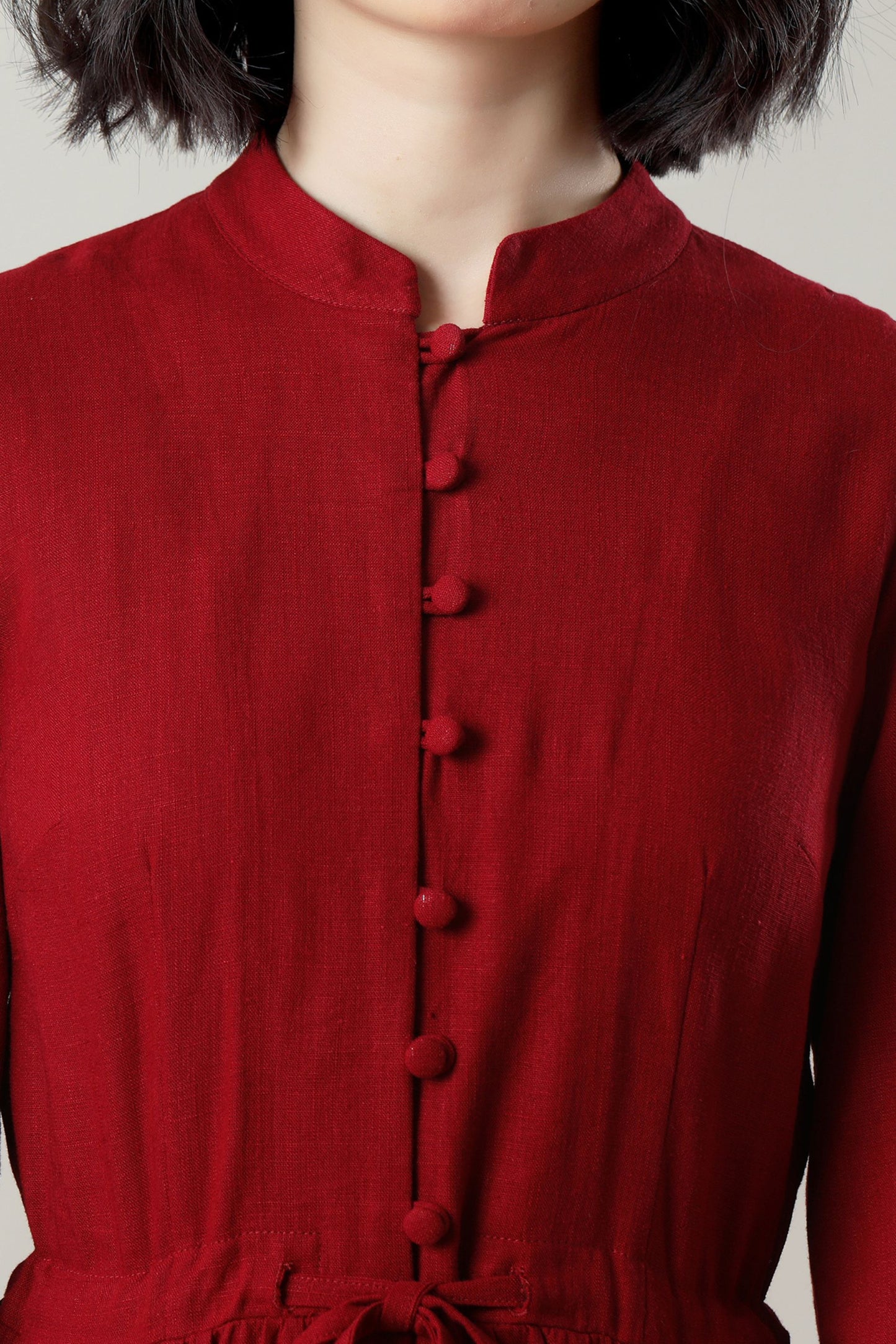 red linen dress with drawstring waist c4775