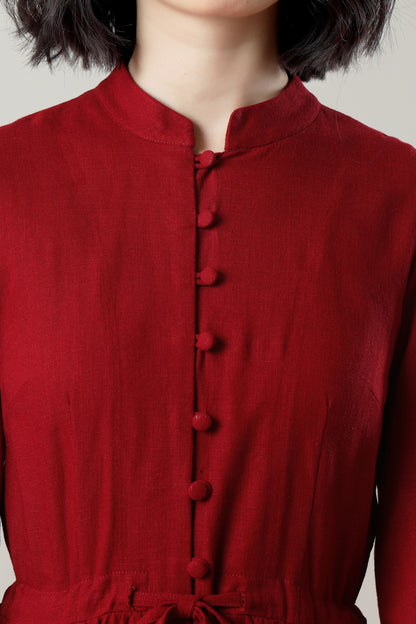 red linen dress with drawstring waist c4775