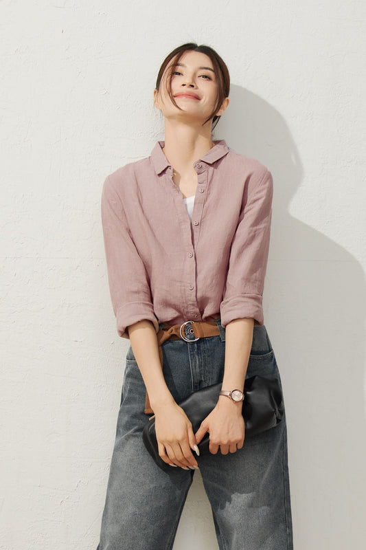 Women's Casual Pink Linen Shirt C3939