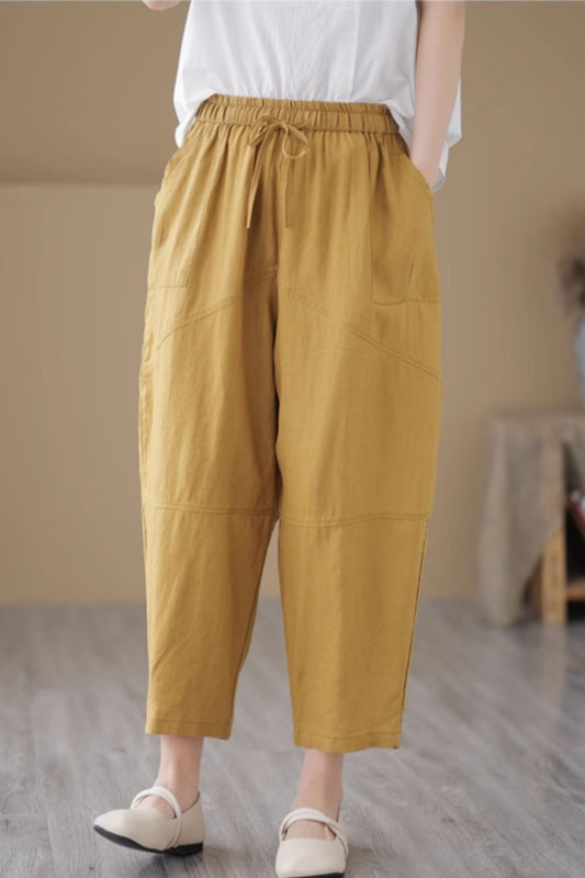 Loose fitting wide leg linen pants women C4440