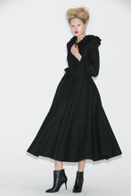 Load image into Gallery viewer, Long black hooded winter wool coat C706
