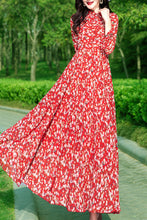 Load image into Gallery viewer, Long-sleeved floral women chiffon big swing dress C3985
