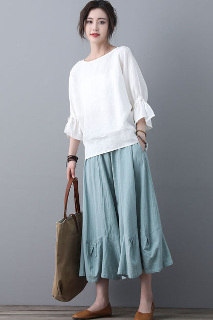 White linen Spring and Summer organic tops C1864