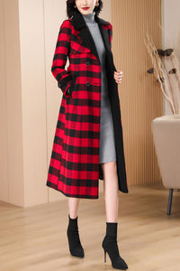 Women's Autumn and winter red plaid wool coat C4210