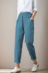 Casual Elastic Waist Cropped linen Pants C4305