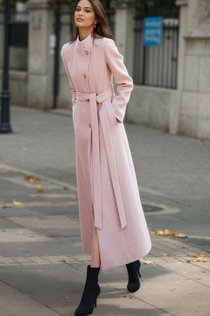 Pink Long Wool Maxi Coat C4947