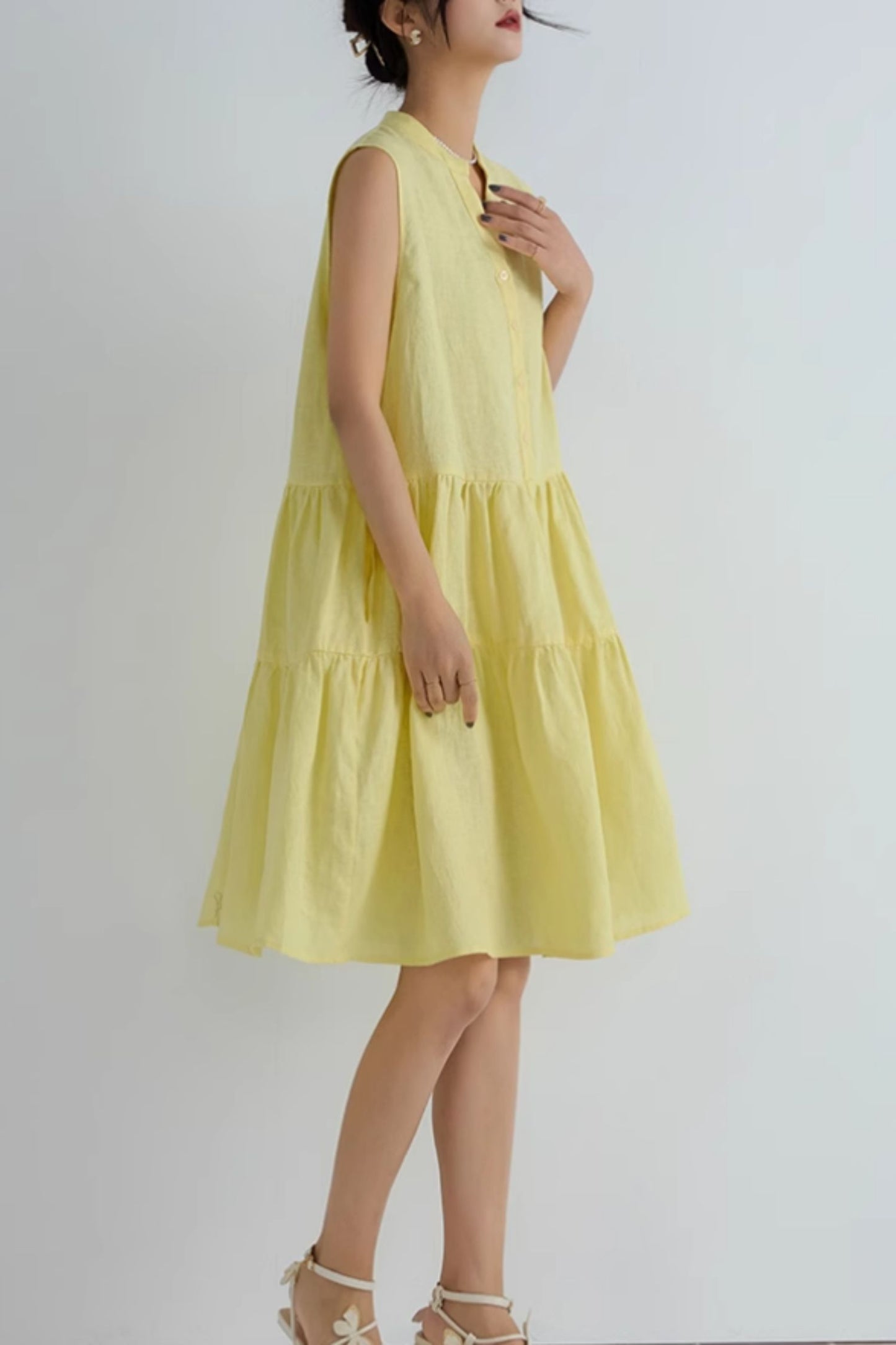 Loose fitting yellow summer shirt dress C5065