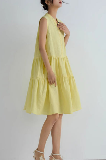 Loose fitting yellow summer shirt dress C5065