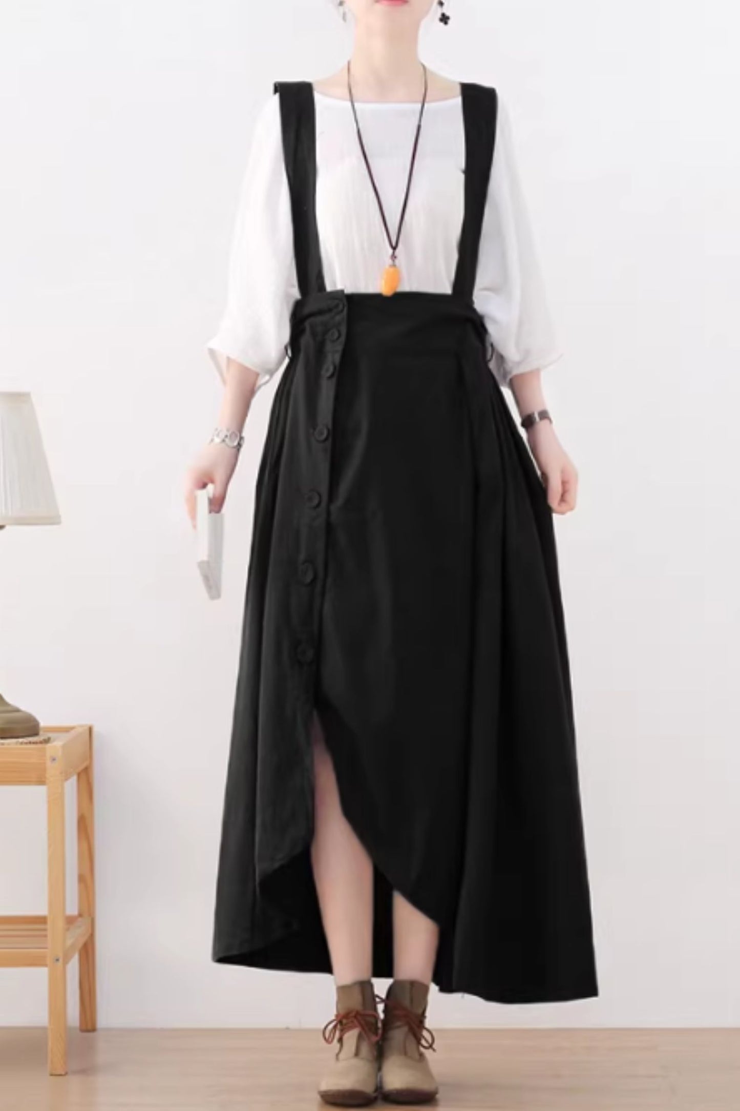 High waist irregular linen skirt women C5426