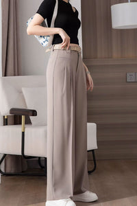 Khaki Wide Leg Long Pant with Pockets C3505