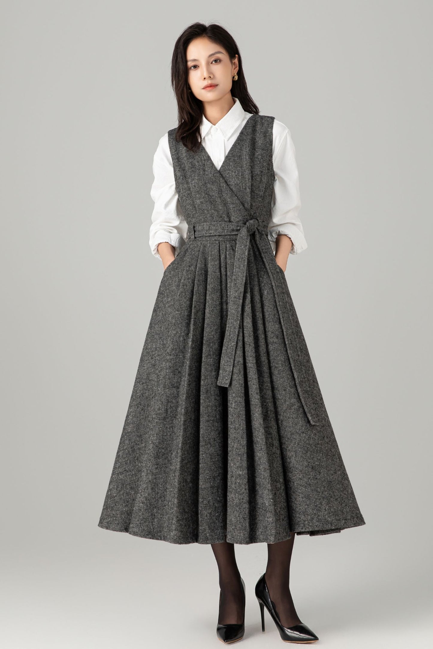 Sleeveless winter wool dress women C5278