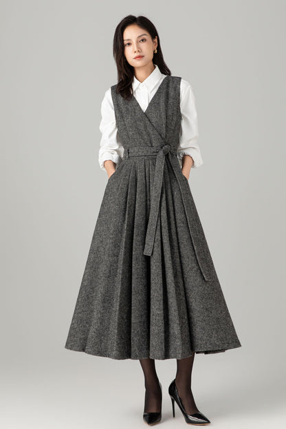 Sleeveless winter wool dress women C5278