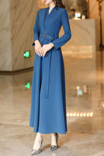 Load image into Gallery viewer, Women&#39;s blue spring and autumn V neck long dress C4187
