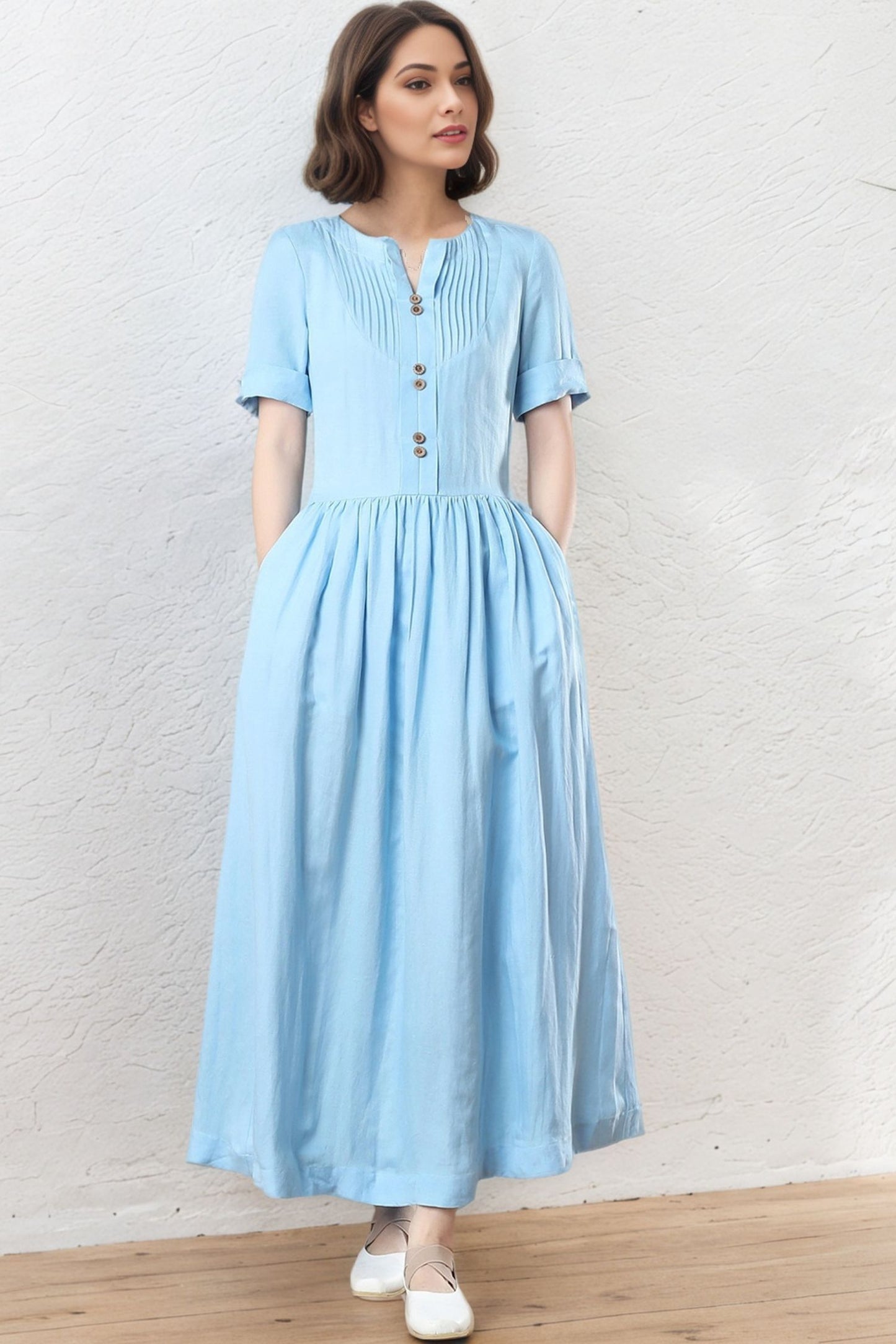 Plus Size Linen Maxi Dress C5330