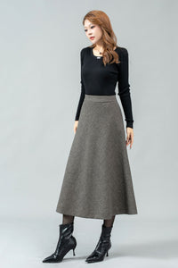 Plaid midi a line wool skirt C4446