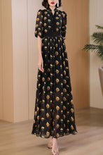 Load image into Gallery viewer, black printed long dress C4091
