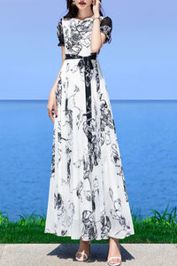 White women chiffon printing  dress C3979