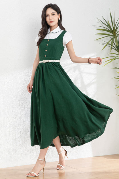 Summer Green Linen Pinafore Dress c4983