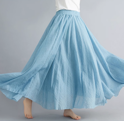 Summer swing linen skirt women C5023-12 (light blue)