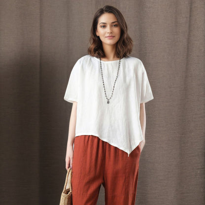 Women's Asymmetrical Linen Tops C4847