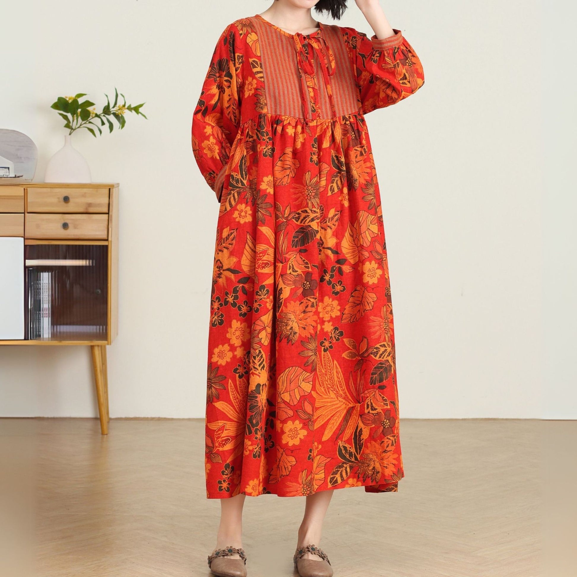 Plus size Long floral linen maxi dress C4734 – YLISTYLE Plus size Long floral linen maxi dress C4734 – YLISTYLE