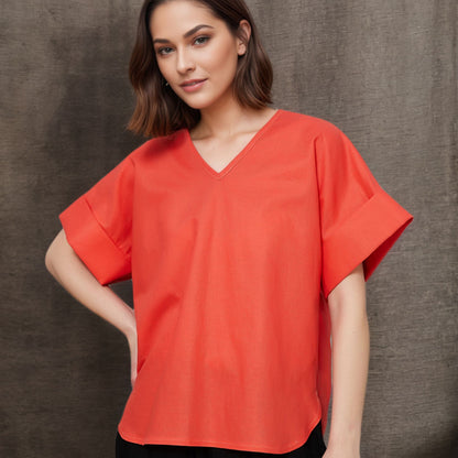 Women's Casual Orange Linen Tops C4845
